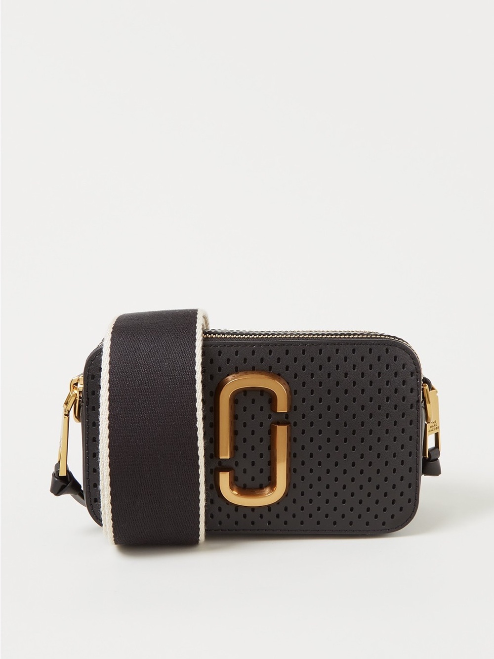 Marc Jacobs Black Perforated Snapshot Crossbody Bag with Gold Hardware